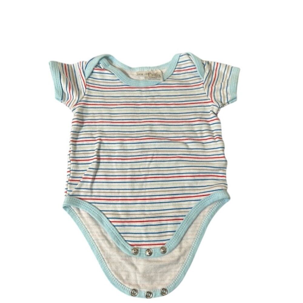 Baby Ganz White Blue Striped One Piece Boy 3-6M Short Sleeve Bodysuit Top